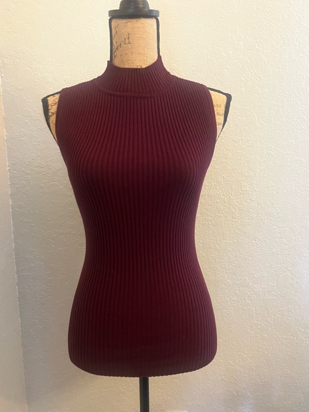 Hooked Up by IOT Ribbed Mock Neck Tank - Burgundy